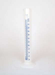 Measuring cylinder plastic translucent 250mL blue graduations
